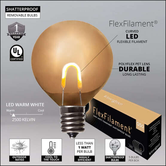 FlexFilament G50 Shatterproof LED Walkway Lights, Warm White, 7.5" Stakes, 25'