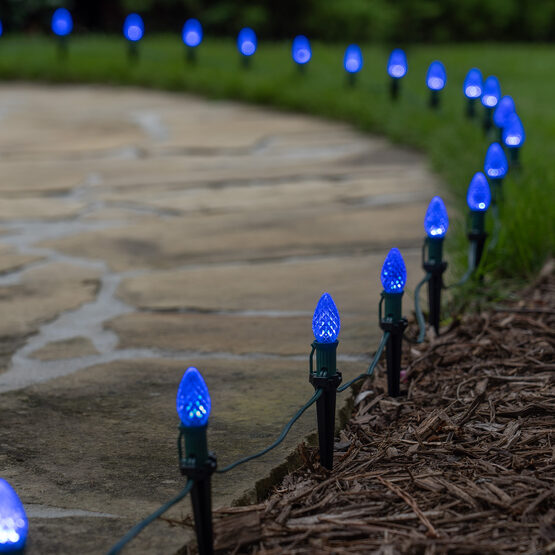 OptiCore C7 LED Walkway Lights, Blue, 25', 5" PathPRO Stakes
