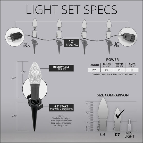 OptiCore C7 LED Walkway Lights, Warm White, 4.5" Stakes, 25'