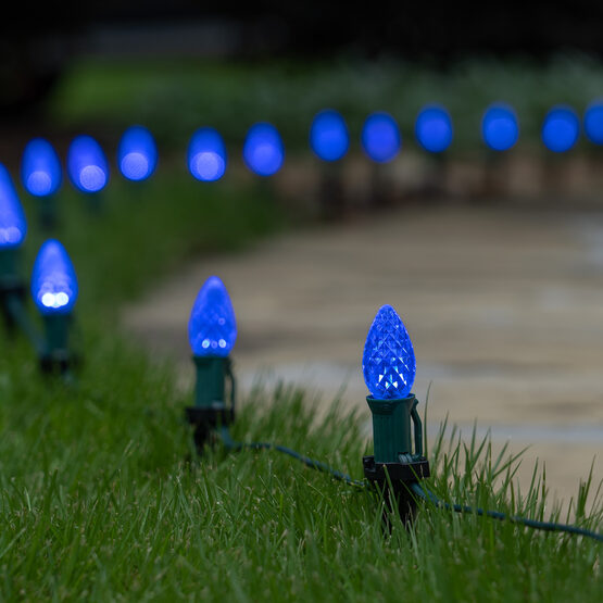 OptiCore C7 LED Walkway Lights, Blue, 4.5" Stakes, 25'