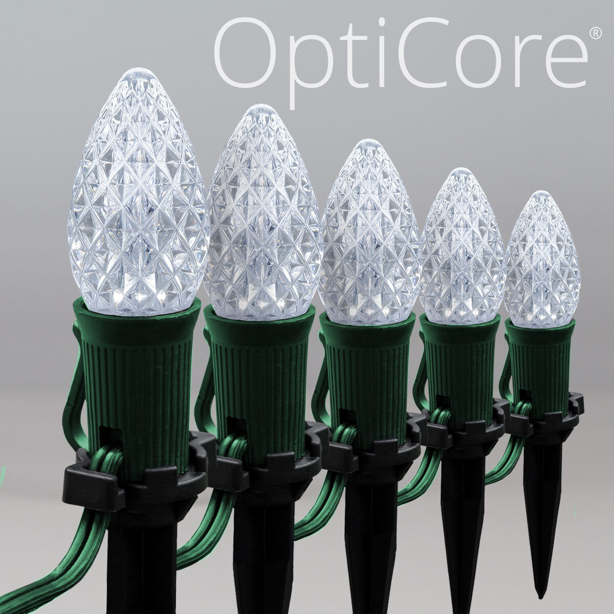 Opticore C7 Warm White Commercial LED String Lights 4.5 inch Stakes