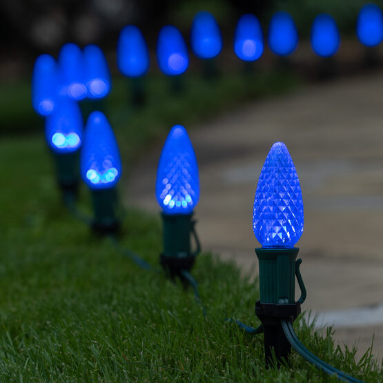 OptiCore C9 LED Walkway Lights, Blue, 4.5" Stakes, 25'