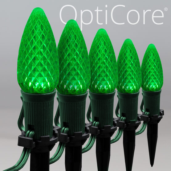OptiCore C9 LED Walkway Lights, Green, 4.5" Stakes, 25'