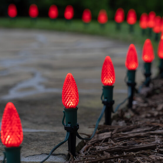 OptiCore C9 LED Walkway Lights, Red, 4.5" Stakes, 25'
