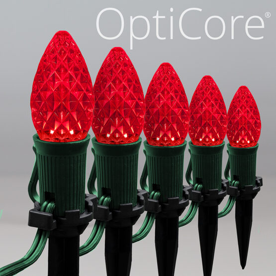 OptiCore C7 LED Walkway Lights, Red, 4.5" Stakes, 25'