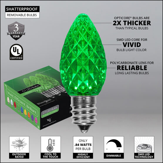 OptiCore C7 LED Walkway Lights, Green, 7.5" Stakes, 100'