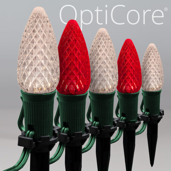 OptiCore C9 LED Walkway Lights, Red / Warm White, 4.5" Stakes, 50'