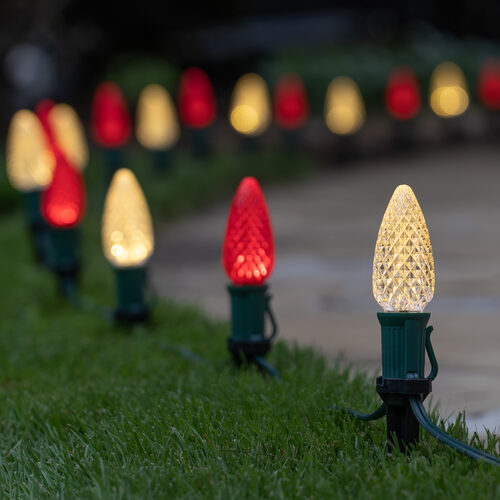 OptiCore C9 LED Walkway Lights, Red / Warm White, 50', 5" PathPRO Stakes