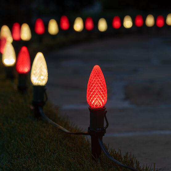 OptiCore C9 LED Walkway Lights, Red / Warm White, 50', 5" PathPRO Stakes