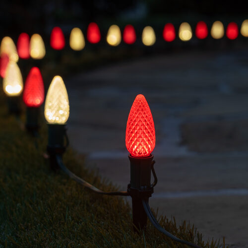 OptiCore C9 LED Walkway Lights, Red / Warm White, 50', 5" PathPRO Stakes