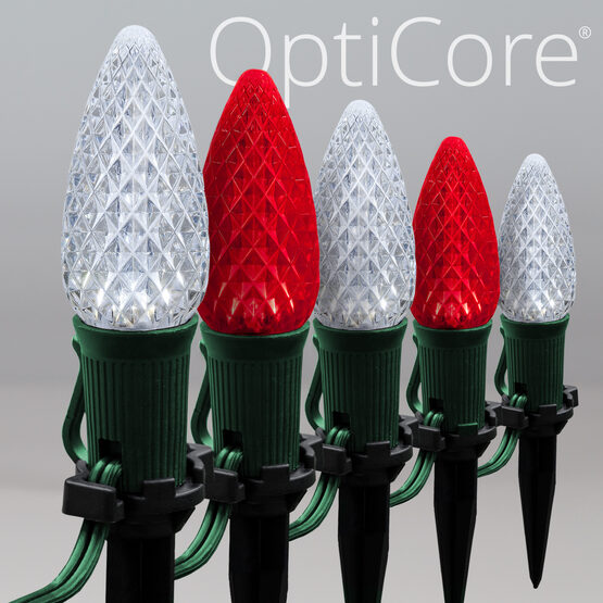 OptiCore C9 LED Walkway Lights, Cool White / Red, 4.5" Stakes, 50'
