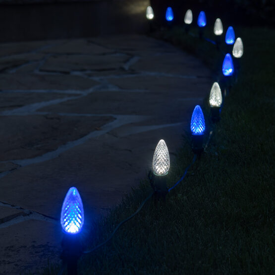 OptiCore C9 LED Walkway Lights, Blue / Cool White, 4.5" Stakes, 50'