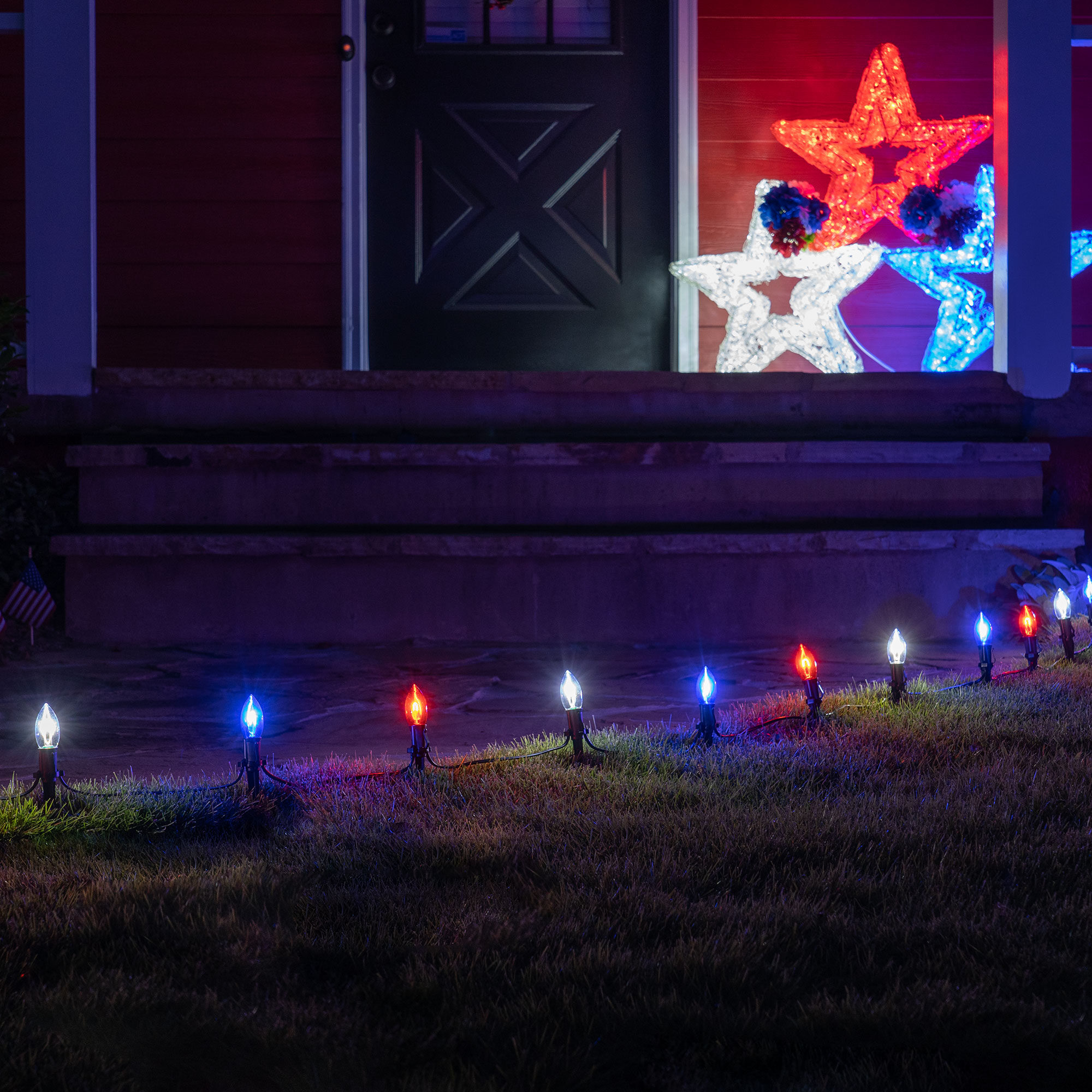 blue pathway lights