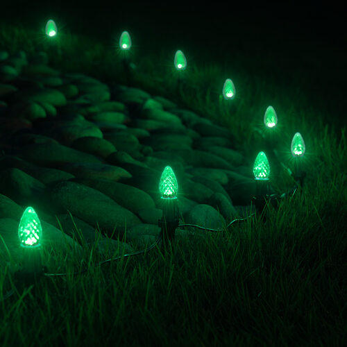 OptiCore C7 LED Walkway Lights, Green, 25', 5" PathPRO Stakes