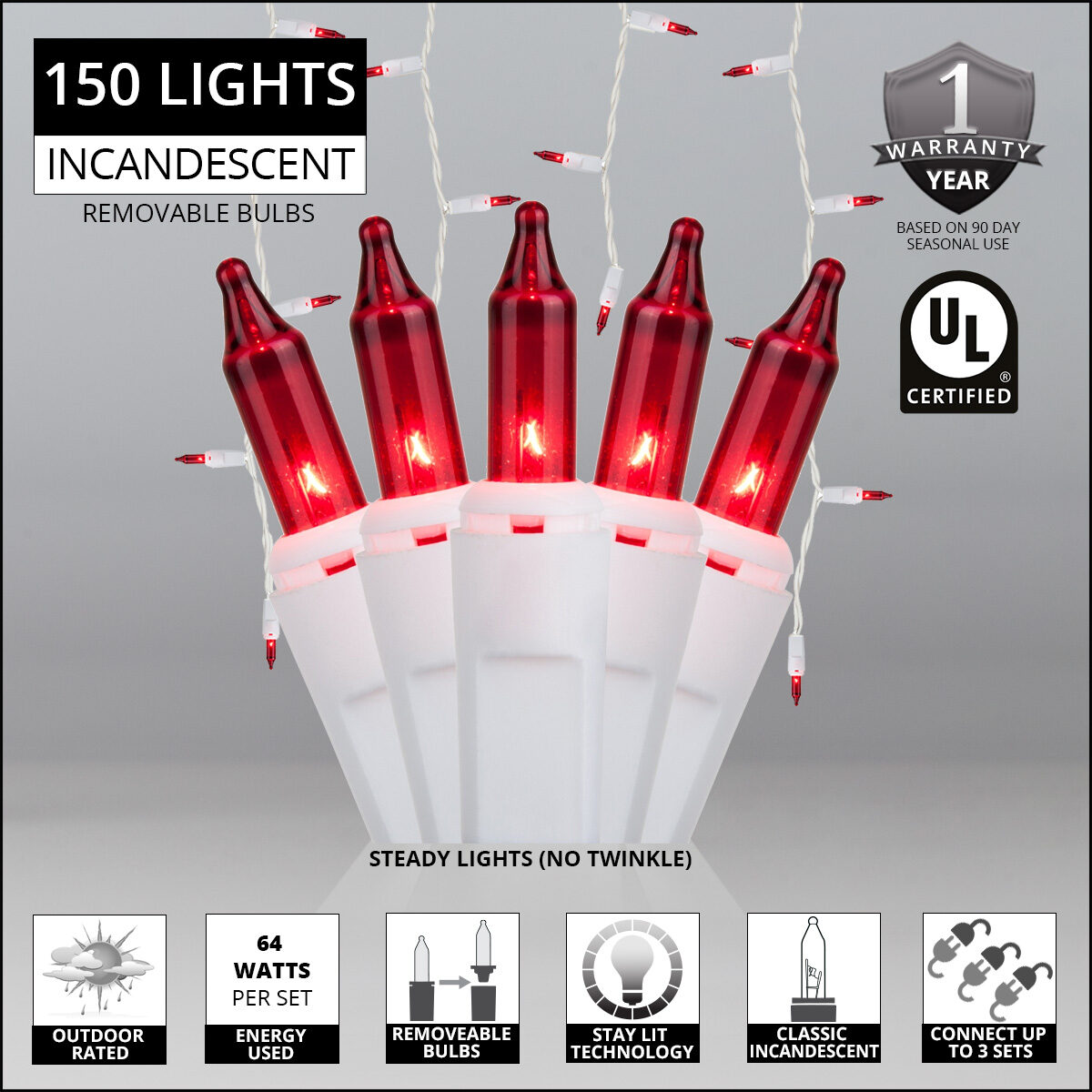 150 Icicle Lights, Red, White Wire - Yard Envy