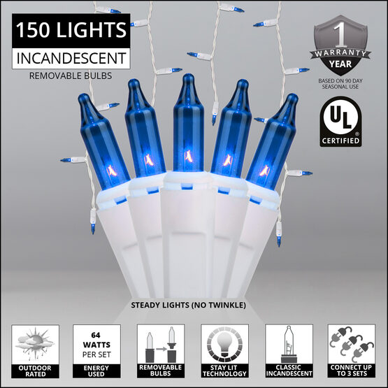 150 Icicle Lights, Blue, White Wire
