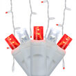 70 5mm LED Icicle Lights, Red/Cool White, White Wire