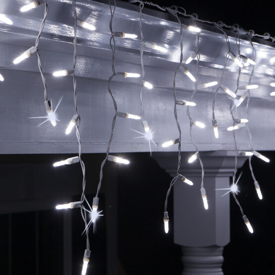 70 M5 LED Icicle Lights, Warm White Twinkle, White Wire Yard Envy