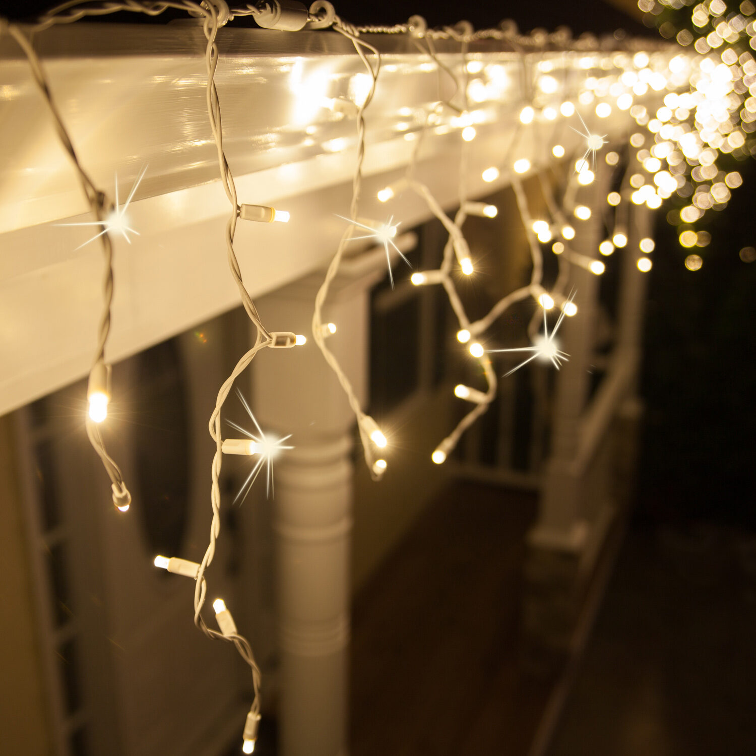 warm white led icicle lights white wire