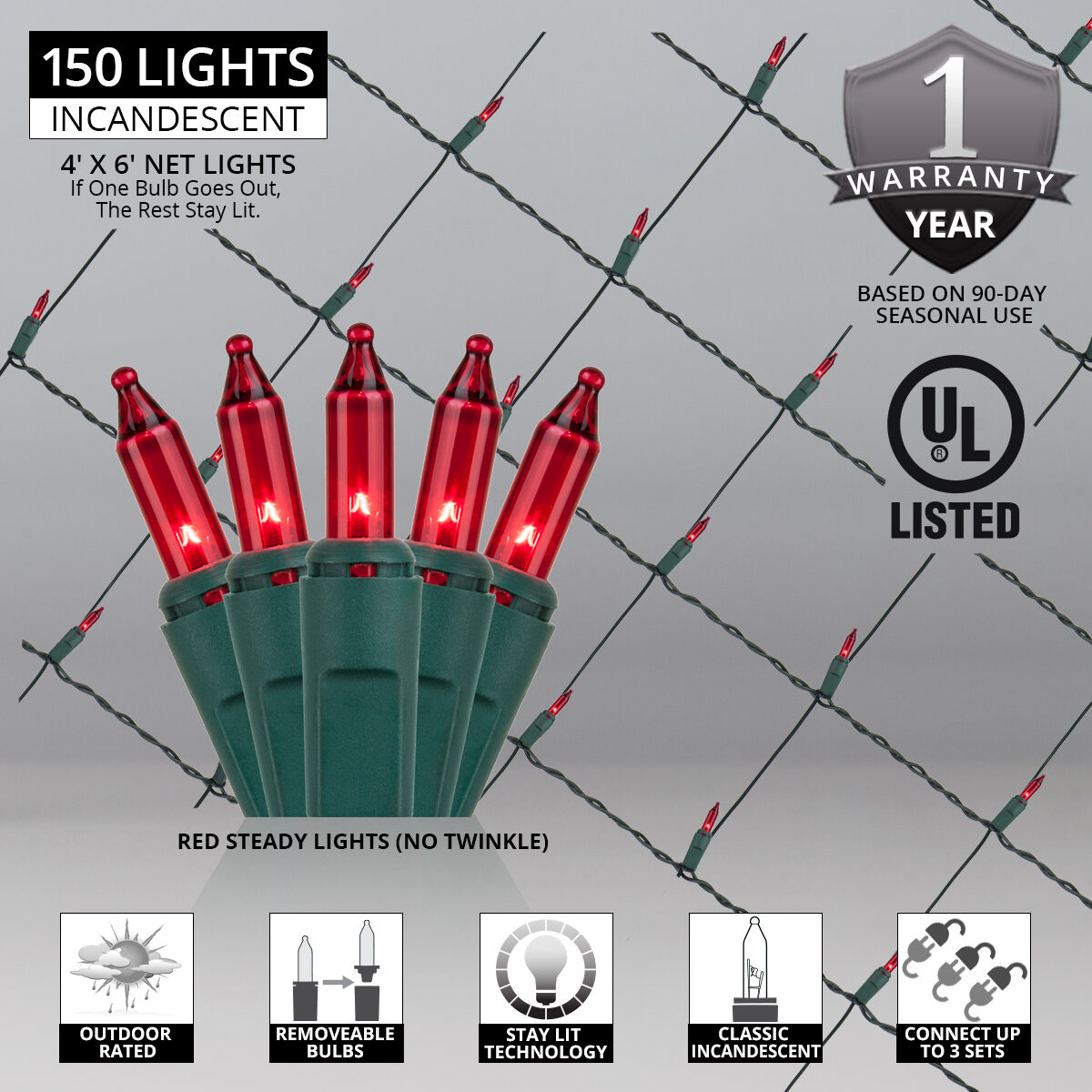 4 x 6 Net Lights Red Green Wire