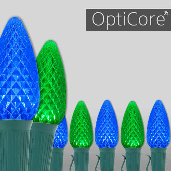 OptiCore C9 Commercial LED String Lights, Blue / Green, 50 Lights, 50'