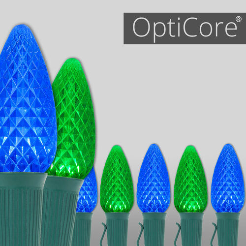 OptiCore C9 Commercial LED String Lights, Blue / Green, 50 Lights, 50'