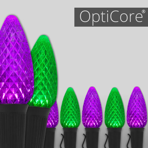 OptiCore C9 Commercial LED String Lights, Green / Purple, 50 Lights, 50'