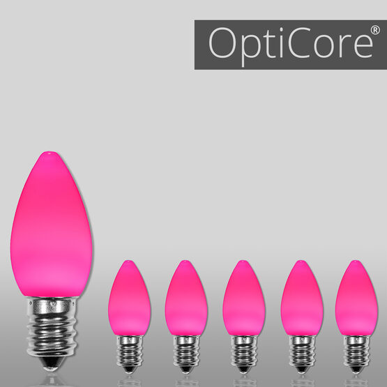C7 Smooth OptiCore LED Light Bulbs, Pink, E12 Base