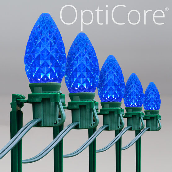 OptiCore C7 LED Walkway Lights, Blue, 7.5" Stakes, 100'