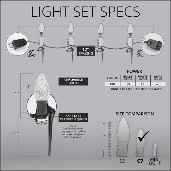 OptiCore C7 LED Walkway Lights, Green, 7.5" Stakes, 100'