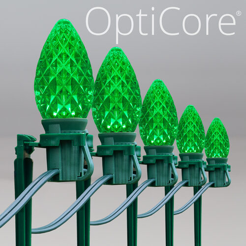 OptiCore C7 LED Walkway Lights, Green, 7.5" Stakes, 100'