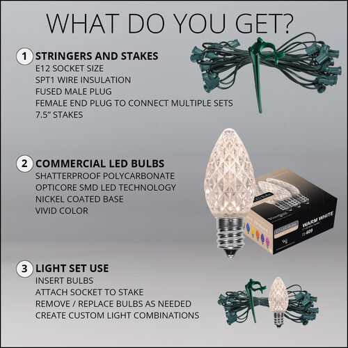 OptiCore C7 LED Walkway Lights, Warm White, 7.5" Stakes, 100'