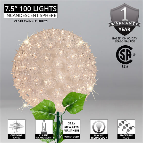 7.5" Light Sphere Stake, Twinkle Clear