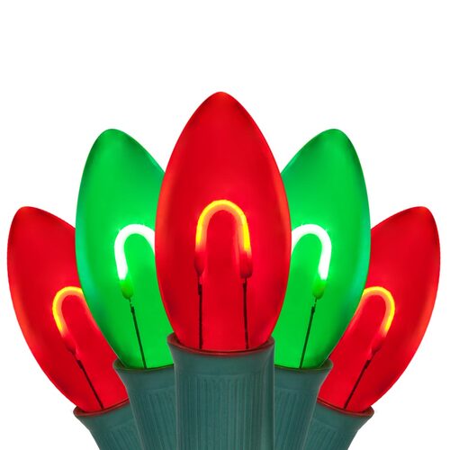 FlexFilament C9 Commercial Shatterproof Vintage LED String Lights, Green / Red, 50 Lights, 50'