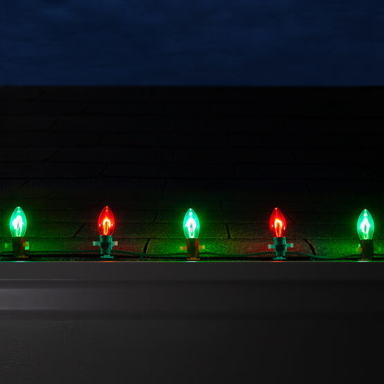FlexFilament C9 Commercial Shatterproof Vintage LED String Lights, Green / Red, 50 Lights, 50'