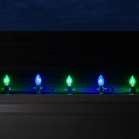 FlexFilament C9 Commercial Shatterproof Vintage LED String Lights, Blue / Green, 50 Lights, 50'