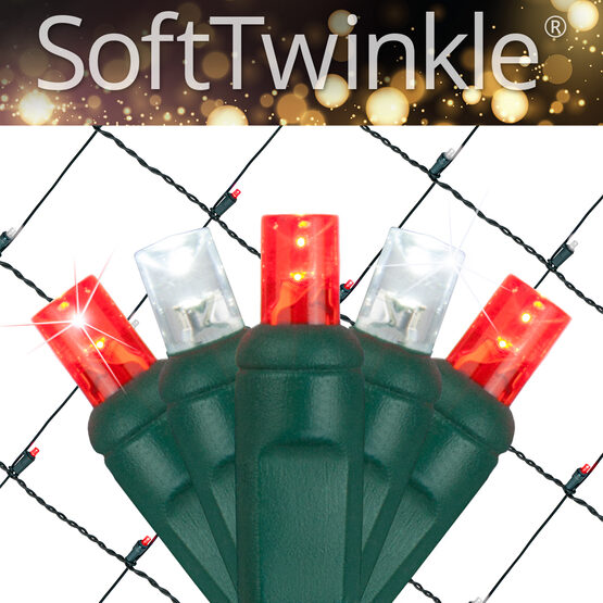 4' x 6' 5mm SoftTwinkle LED Net Lights, Red, Cool White, Green Wire