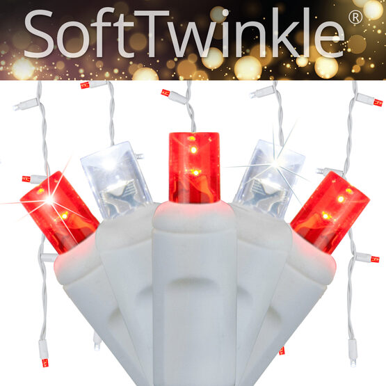70 5mm SoftTwinkle LED Icicle Lights, Red/Cool White, White Wire