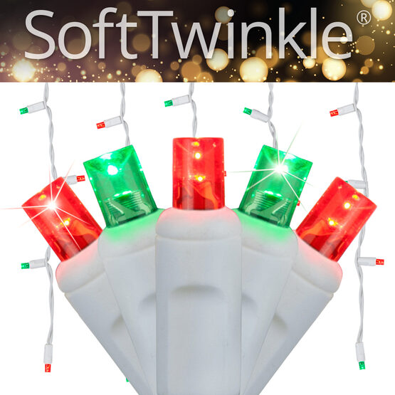 70 5mm SoftTwinkle LED Icicle Lights, Red/Green, White Wire