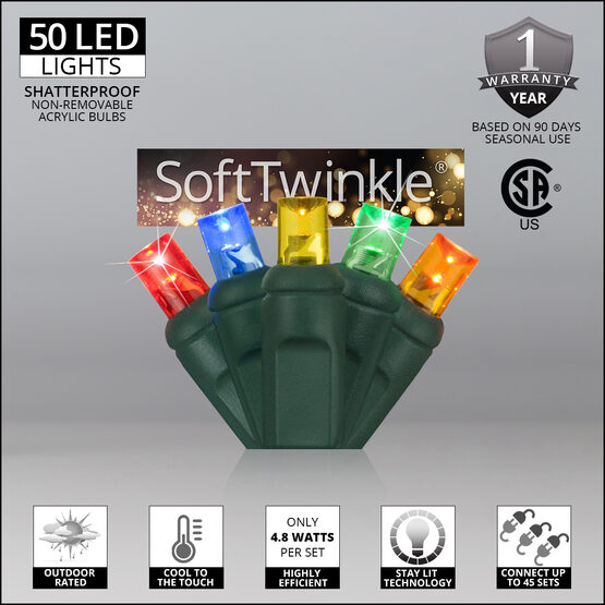 26' SoftTwinkle TM Wide Angle LED Mini Lights, Multicolor
