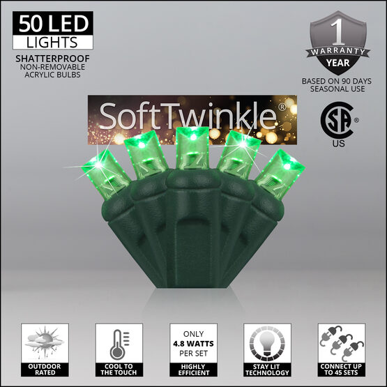17' SoftTwinkle TM Wide Angle LED Mini Lights, Green