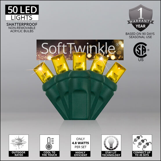 SoftTwinkle Wide Angle LED Mini Lights, Gold, Green Wire