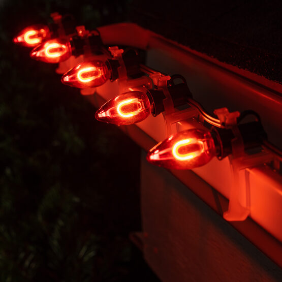 FlexFilament C7 Commercial Shatterproof Vintage LED String Lights, Red, 15 Lights, 15'