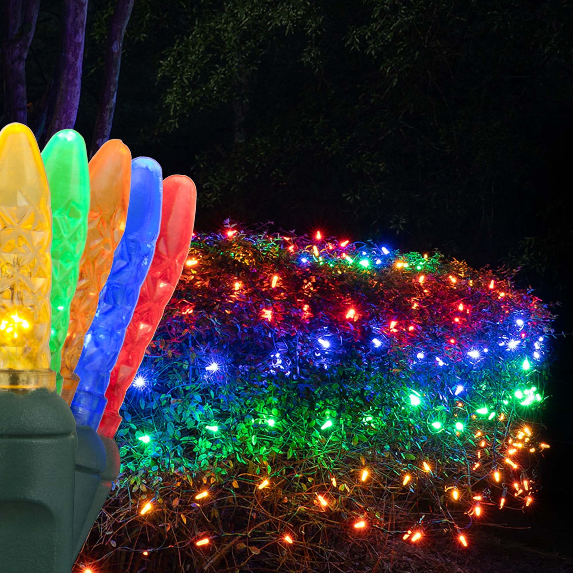 LED Net Light Set 70 MultiColor Bulbs Green Wire Christmas Holiday String Lights 