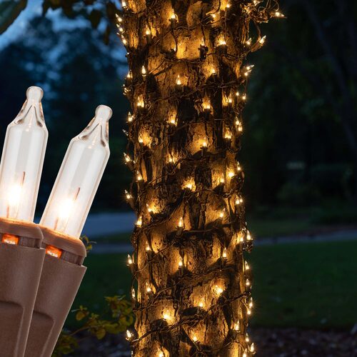 Tree Wrap Lights, Clear, Brown Wire Yard Envy