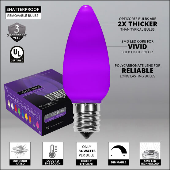Smooth OptiCore C9 Commercial LED String Lights, Purple, 25 Lights, 25'