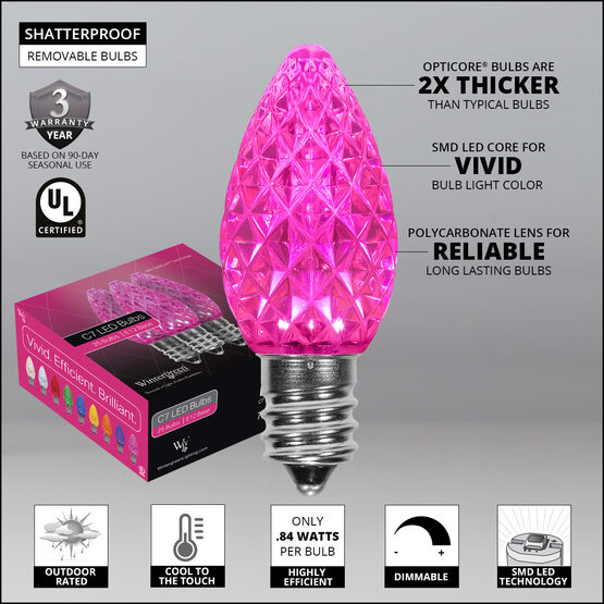C7 OptiCore LED Light Bulbs, Pink