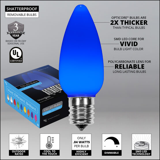 Smooth OptiCore C9 Commercial LED String Lights, Blue, 25 Lights, 25'
