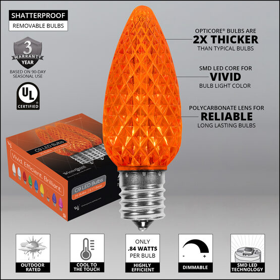C9 OptiCore LED Light Bulbs, Amber / Orange