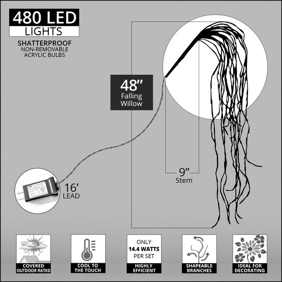 48" Silver Falling Willow LED Lighted Branches, Cool White Twinkle Lights, 1 pc